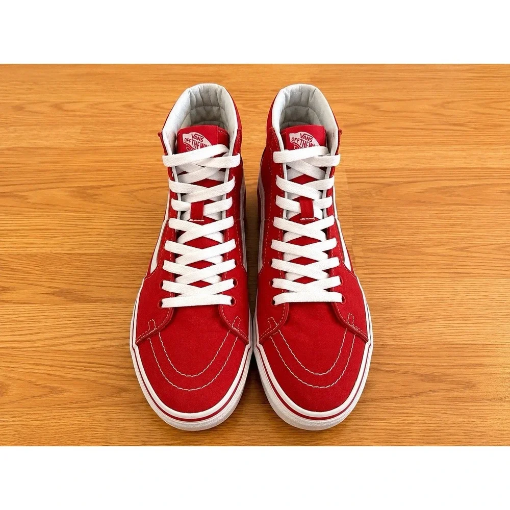 Vans Sk8-Hi Racing Red Canvas High Top Sneakers Mens 7.5 Womens 9 Skate Shoes